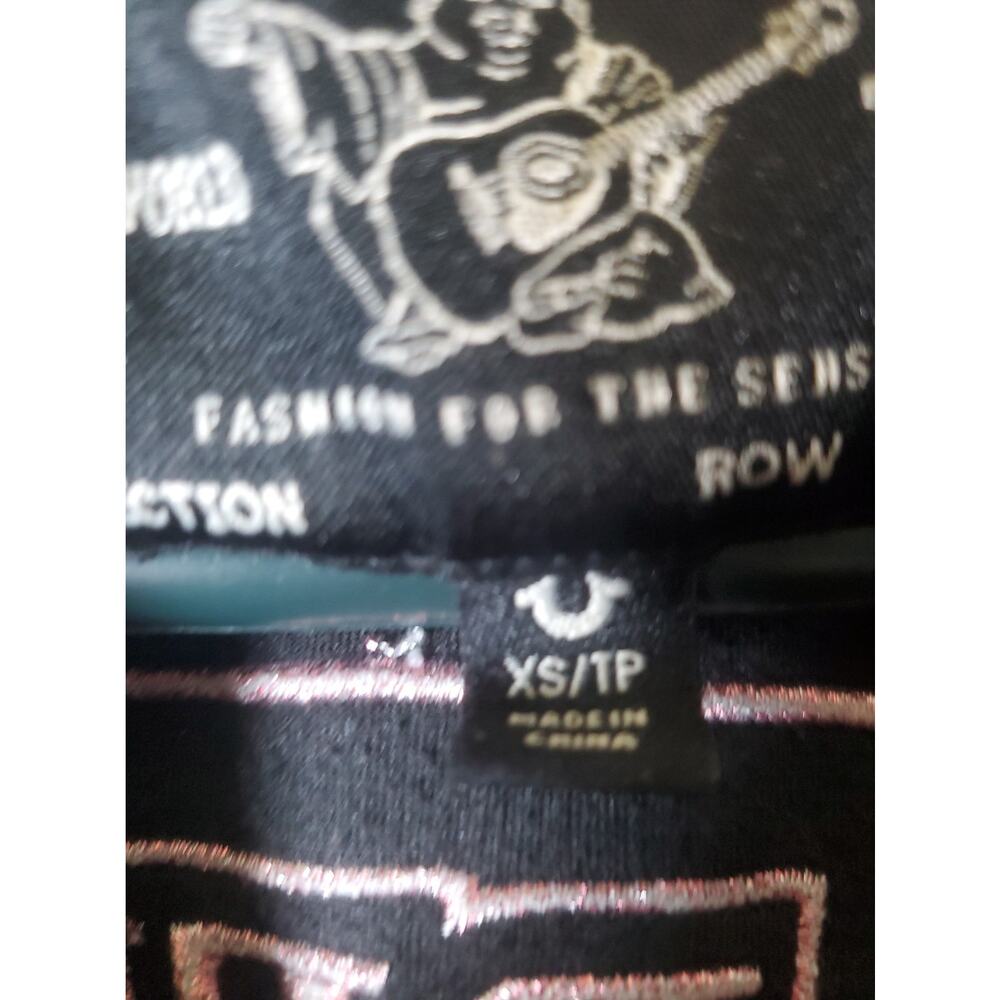 True Religion Womens Velour Zip Up Hoodie Black Pink Crystal Buddha Shrunken XS - Picture 4 of 16